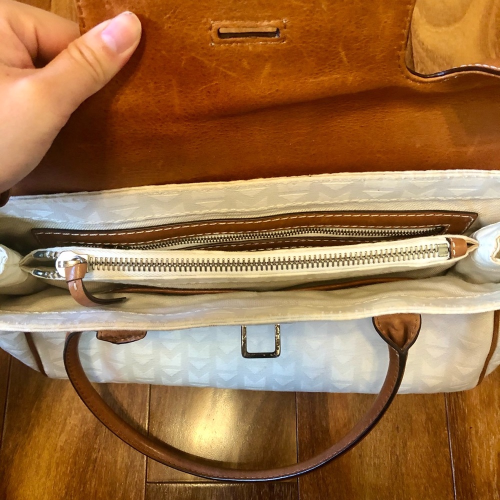 Michael Kors White and Brown Jacquard Satchel Signature Bag - Picture 5 of 10